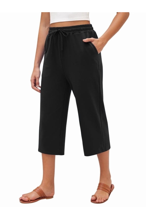 Womens Capri Yoga Pants with Pockets Drawstring Causal Lounge Pants