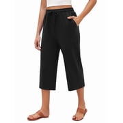Siliteelon Womens Capri Yoga Pants with Pockets Drawstring Causal Lounge Pants