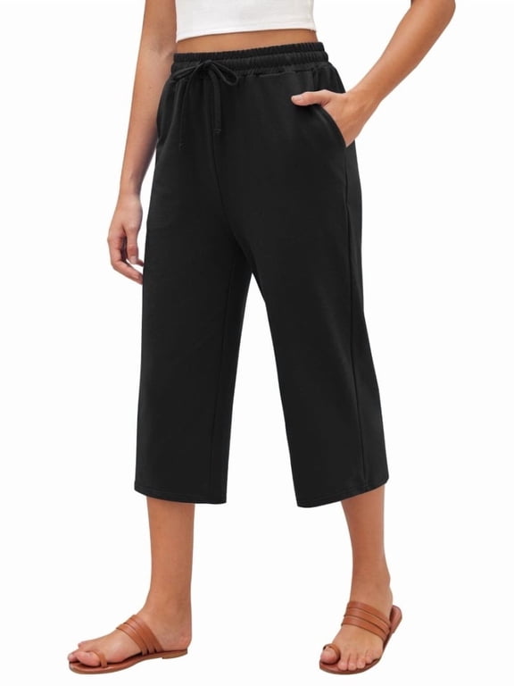Womens Capri Yoga Pants with Pockets Drawstring Causal Lounge Pants
