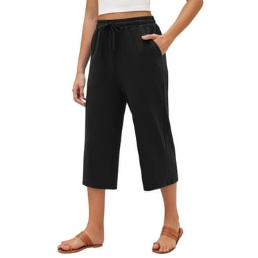 Siliteelon Womens Capri Yoga Pants with Pockets Drawstring Causal Lounge Pants
