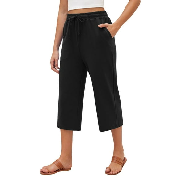Siliteelon Womens Capri Yoga Pants with Pockets Drawstring Causal Lounge Pants