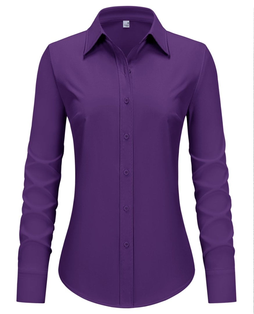 Siliteelon Womens Long Sleeve Button Down Shirts V Neck Work Blouses ...