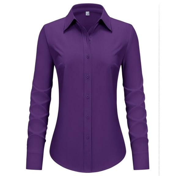 Siliteelon Womens TR Fabric Stretchy Knit Button Down Shirts Business Work Blouses Long Sleeve Collared Office Corset Tops