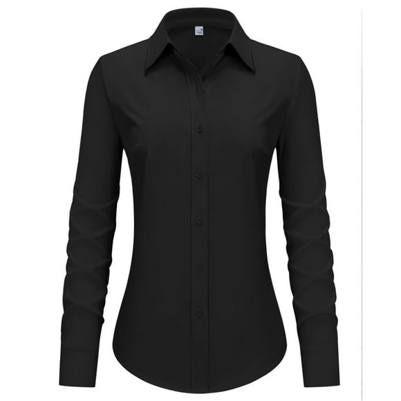 Siliteelon Womens Long Sleeve Button Down Shirts V Neck Work Blouses Plus Size
