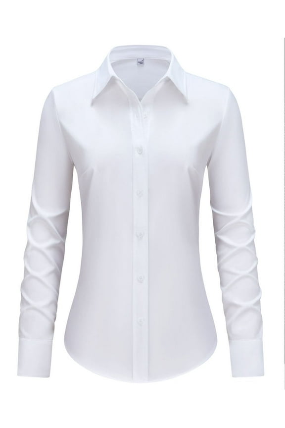 Womens TR Fabric Stretchy Knit Button Down Shirts Business Work Blouses Long Sleeve Collared Office Corset Tops