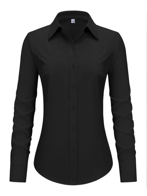 Womens TR Fabric Stretchy Knit Button Down Shirts Business Work Blouses Long Sleeve Collared Office Corset Tops
