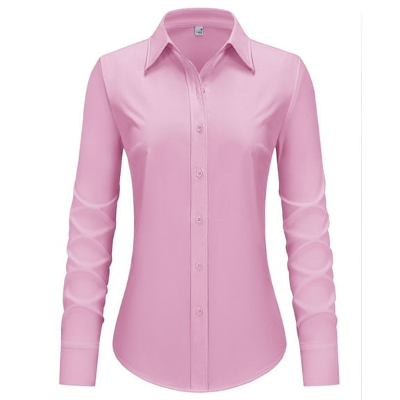 Siliteelon Womens TR Fabric Stretchy Knit Button Down Shirts Business Work Blouses Long Sleeve Collared Office Corset Tops