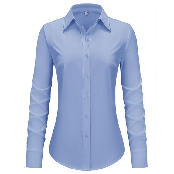 Siliteelon Womens TR Fabric Stretchy Knit Button Down Shirts Business Work Blouses Long Sleeve Collared Office Corset Tops