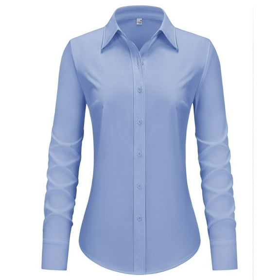 Siliteelon Womens TR Fabric Stretchy Knit Button Down Shirts Business Work Blouses Long Sleeve Collared Office Corset Tops