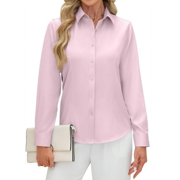 Siliteelon Womens Long Sleeve Casual Button Down Shirts Office Work Blouse Classic-Fit