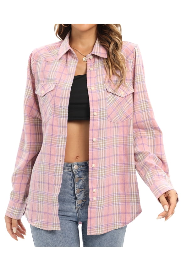 Womens Flannel Shacket Button Down Plaid Long Sleeve Casual Business Blouse Top Fall Winter Outfits