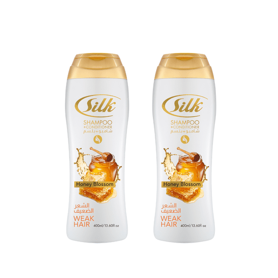 Silk 2-in-1 Shampoo and Conditioner for Weak Hair, Honey Blossom: Strengthens & Repairs, Reduces Breakage, Fortifies Fragile Strands, Restores Softness & Shine, Daily Hair Care, 13.6 fl oz, 2 Pack