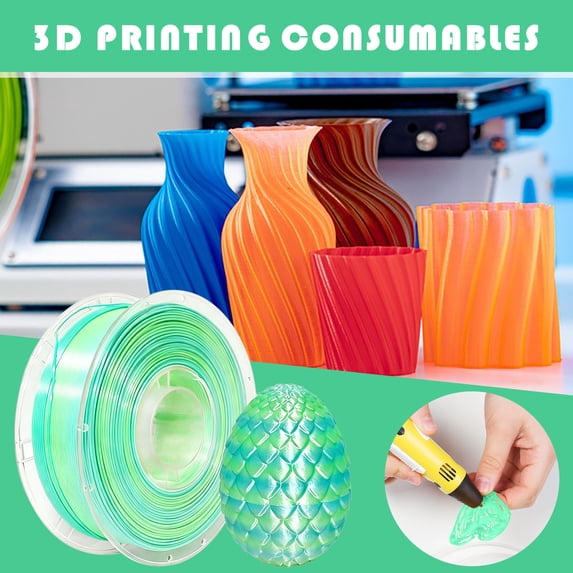 Silk 3D Printer Filament 1.75mm Two-Color Gradient | High Gloss Metal Finish, No Sanding Needed, ±0.03mm Precision | 1kg Spool for FDM Printers, Easy Print, Universal Compatibility