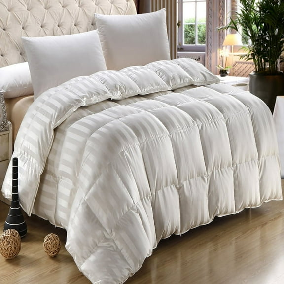 Silk 900 Striped Cream Down Comforter Baffle Box Warm Winter Weight