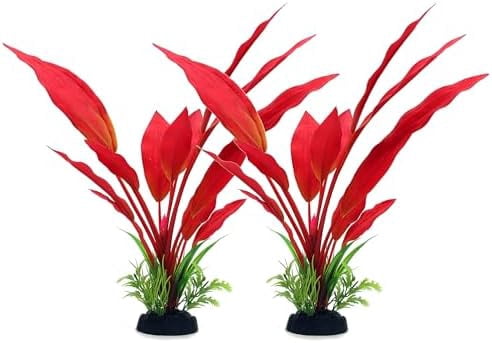 Silk Aquarium Plants, 12 Inch Artificial Silk Plants Decorations for Fish Tank,Aquarium Décor Plastic Plants (Red, 2 Pack)