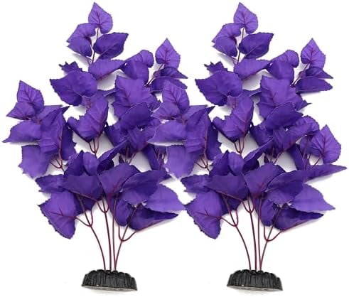 Silk Aquarium Plants, 16 Inch Artificial Silk Plants Decorations for Fish Tank,Aquarium Décor Plastic Plants (Purple, 2 Pack)