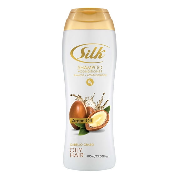 Silk Argan Oil 2 in 1 Shampoo and Conditioner for All Type Hair: Clarifying, Balancing, Volume & Shine, Deep Cleanses Greasy Scalp, Lightweight Formula, 13.6 fl oz Each
