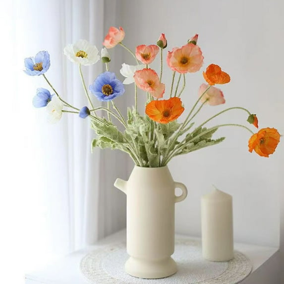 Silk Artificial Flower with Stem -1 Pc, Faux Poppy Spring Flowers for Home Kitchen Wedding Decorations Floral Arrangement Table Centerpieces Vase Bouquet