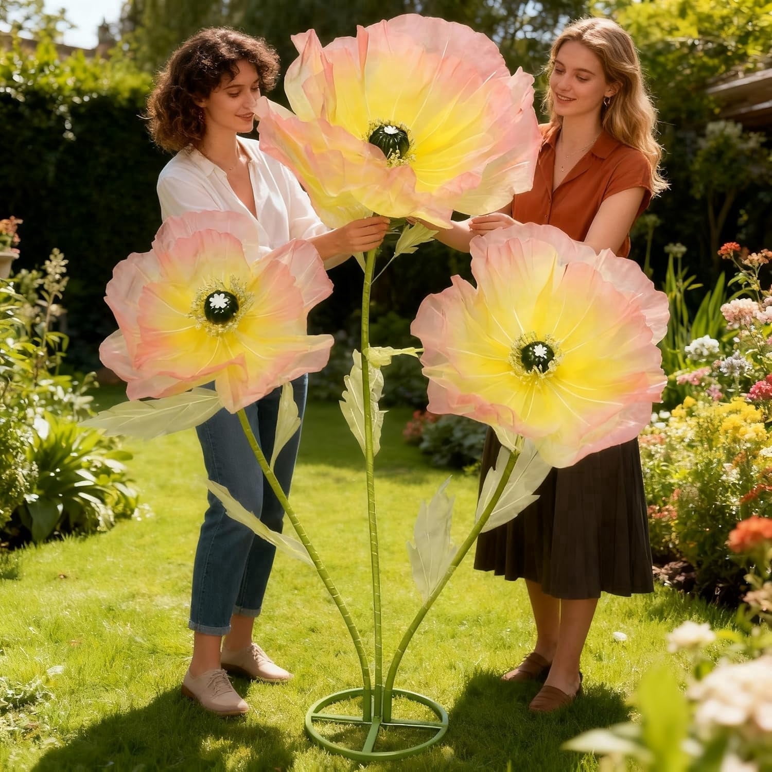 Silk Artificial Flowers, Tall Decorative Faux Stems for Home Decor, Wedding Centerpieces, Living Room Styling, Table Arrangements & Event Decorations (Yellow-Pink)