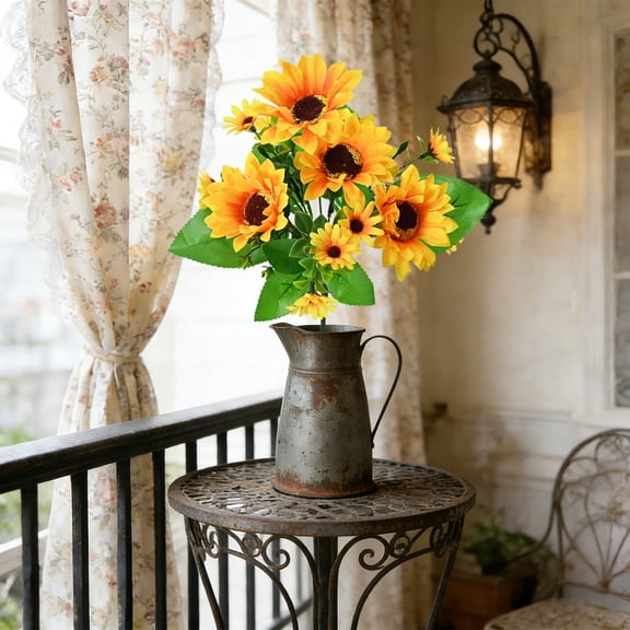 Silk Artificial Sunflower Stems - 11.8in Faux Yellow Flowers Bouquet for Vase Arrangements Home Decor Wedding Centerpiece Housewarming Gift
