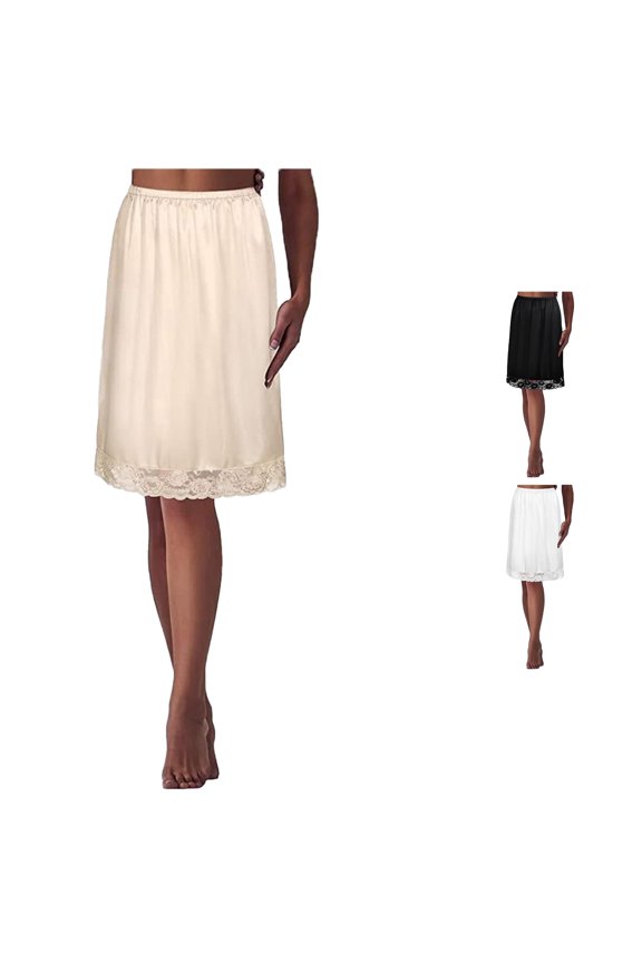 Silk Base Skirt Inner Layer with Lace Edge for Elegant Sheer Coverage White Lace Trim Inner Half Skirt for Seamless Wear