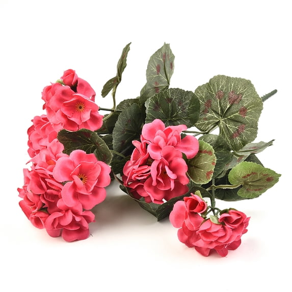 Silk Begonia Bush Artificial Geranium Flowers Plant Outdoor Decoration Dark Pink