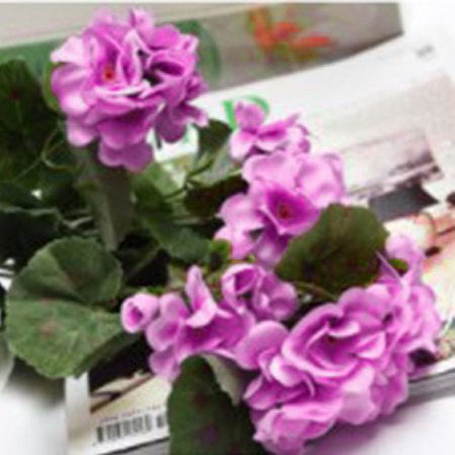 Silk Begonia Bush Artificial Geranium Flowers Plant Outdoor Decoration Purple