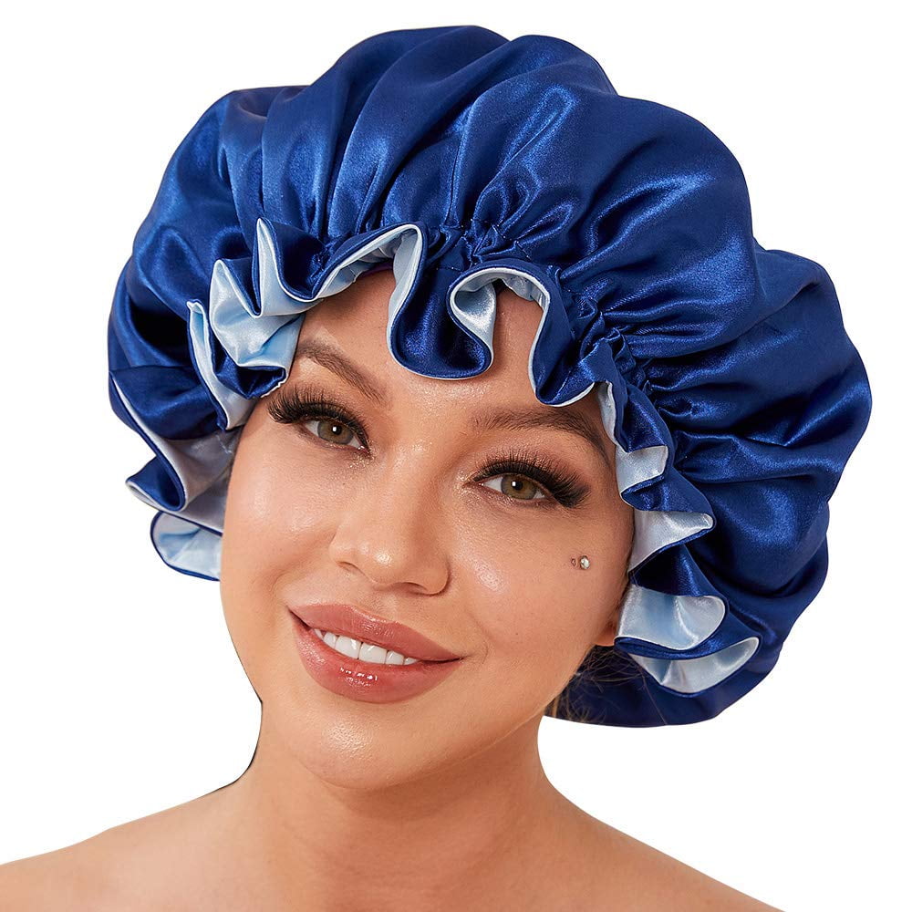 Satin Bonnet Silk Hair Bonnet for Sleeping Satin Hair Bonnet for Women Silk  Bonnet Hair Bonnet for Natural Hair (X-Large, Lake Blue)