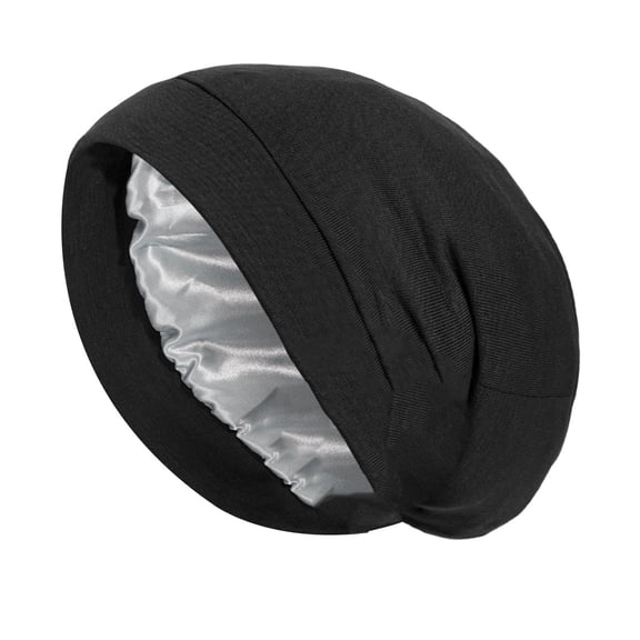 Silk Bonnet Sleep Cap, Satin Hood for Sleeping, Hair Net for Sleeping, Sleep Cap Hair Protect, Sleep Cap Men's Adjustable Night Double Layer Soft Breathable for Sleeping, Black One Size