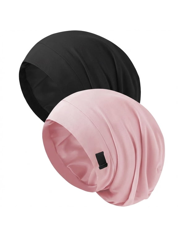 Silk Bonnet For Sleeping Women - Stay On All Night Hair Wrap With Adjustable Strap, No More Frizzy Tangled Hair, Silk Sleep Cap For Women And Men, 2 Pack
