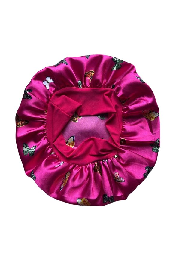 Silk Bonnet for Girls, Butterfly Pattern Kids Bonnets, Cute Satin Night Sleep Cap Wide Elastic Band Shower Hat