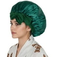 thumbnail image 1 of Silk Bonnet for Sleeping Satin Lined Hair Bonnet with Long Tie Band for Women Curly Hair- Green, 1 of 6