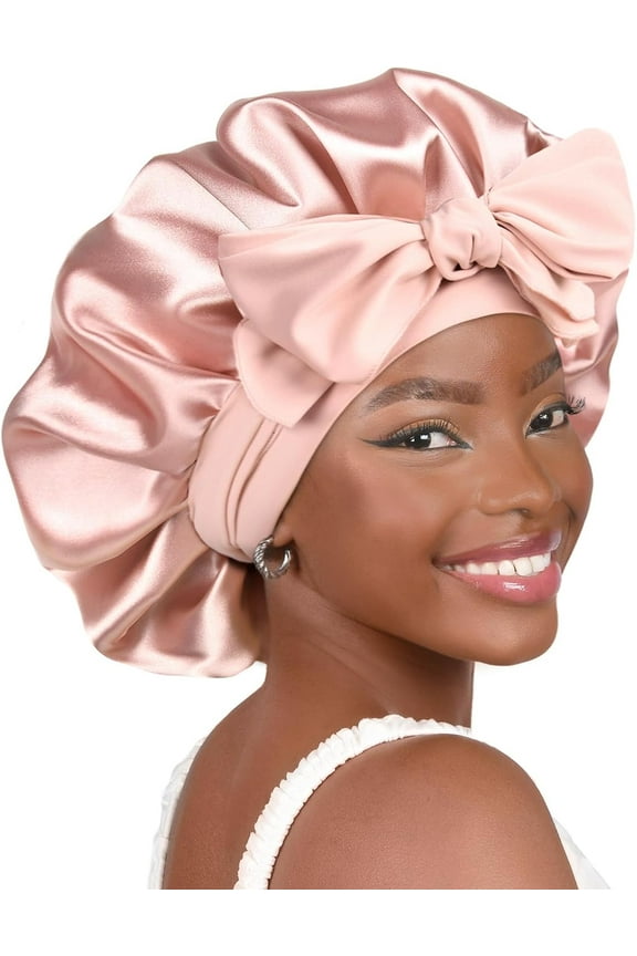 Silk Bonnet for Sleeping Women Adjustable Double Layer Satin Bonnet Reduce Friction Prevent Frizz Natural Curly Hair