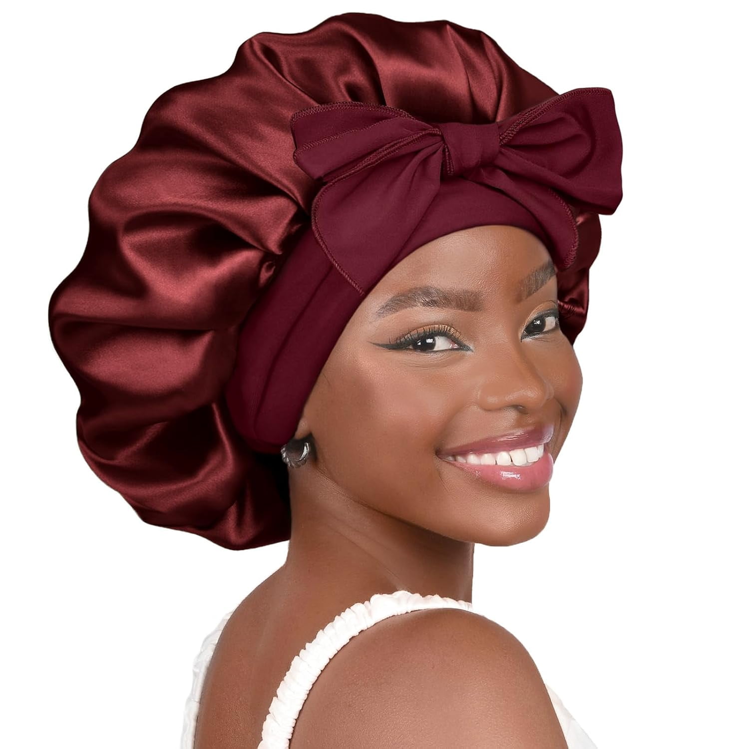 Silk Bonnet for Sleeping Women Satin Bonnet Double Layer Satin Lined Hair Bonnet with Tie Band Curly Hair Blush Pink