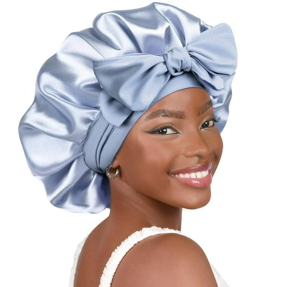 Silk Bonnet for Sleeping Women Satin Bonnet Double Layer Satin Lined Hair Bonnet with Tie Band Curly Hair Blush Pink