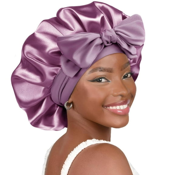 Silk Bonnet for Sleeping Women Satin Bonnet Double Layer Satin Lined Hair Bonnet with Tie Band Curly Hair Blush Pink