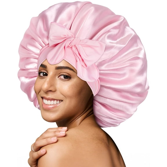 Silk Bonnet for Sleeping Women Satin Bonnet Night Sleep Cap Hair Wrap for All Hair with Adjustable Tie Band,Black