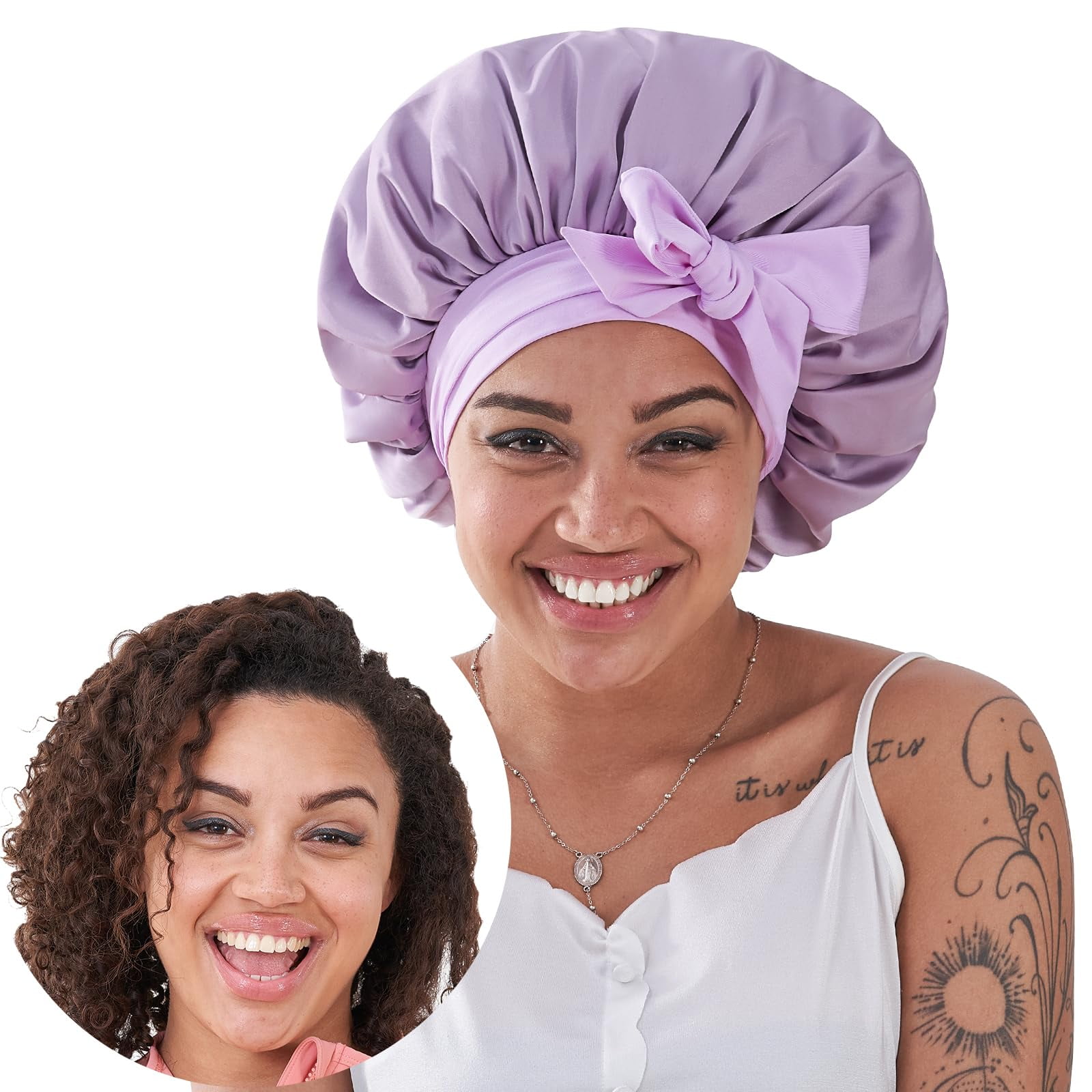 Silk Bonnet for Sleeping Women, Satin Hair Bonnet for Sleeping for Wavy Curly Natural Hair Women Men, Rose Red