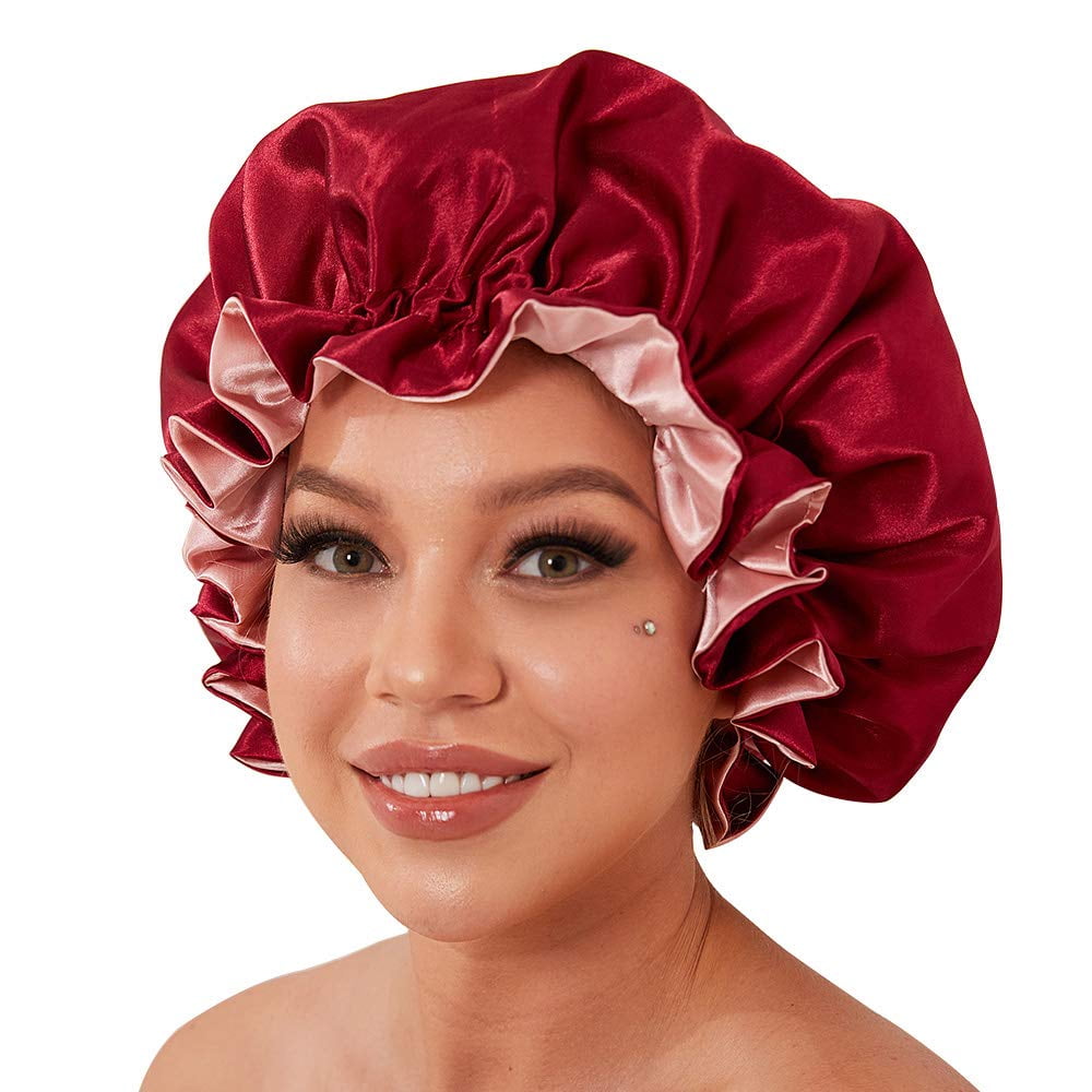 Extra Large Women Satin Night Sleep Cap Hair Bonnet Hat Silk Head Cover  Wide