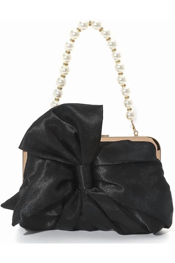 Silk Bow Clutch Purses for Women Cute Pearl Evening Handbag Chic Trendy Evening Clutch Bag for Party Prom Wedding