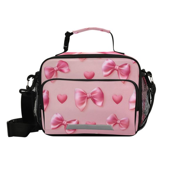 Silk Bows Hearts Valentine Insulated Lunch Bag Portable Cooler Bag Mommy Bag Large Capacity 6L