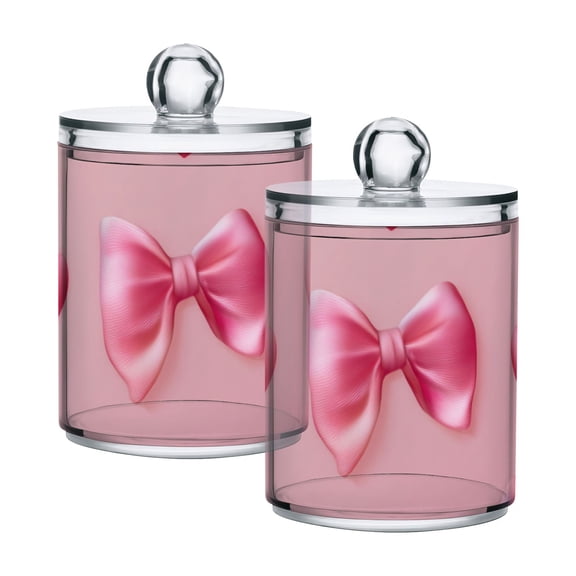 Silk Bows Hearts Valentine Translucent Plastic Cans Storage Canisters with Lid Set of 2