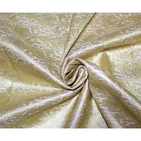 Silk Brocade Fabric Ivory x Metallic gold color 44" wide BRO655[6]