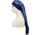 thumbnail image 1 of Silk Cap for Sleeping Women,Adjustable Long Silk Bonnet for Curly Hair Elastic Night Cap Navy, 1 of 3