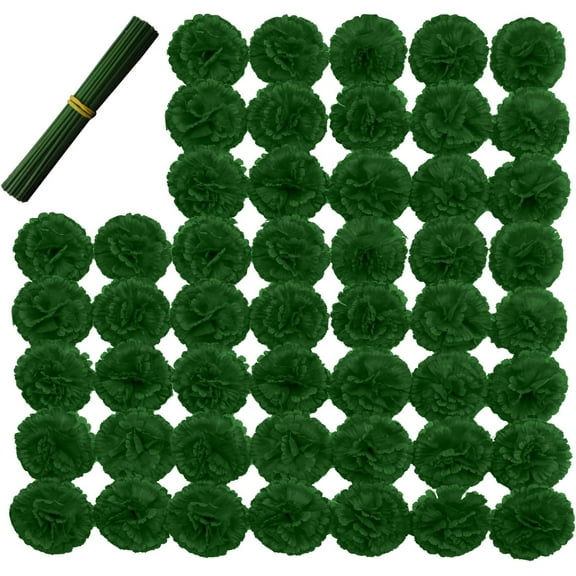 Silk Carnation Flower, 50 Artificial Flowers, Used for Wedding Decoration DIY Handmade Flowers, Carnation Flower Diameter 3.5 Inches and 6 Inches Stem (Green)