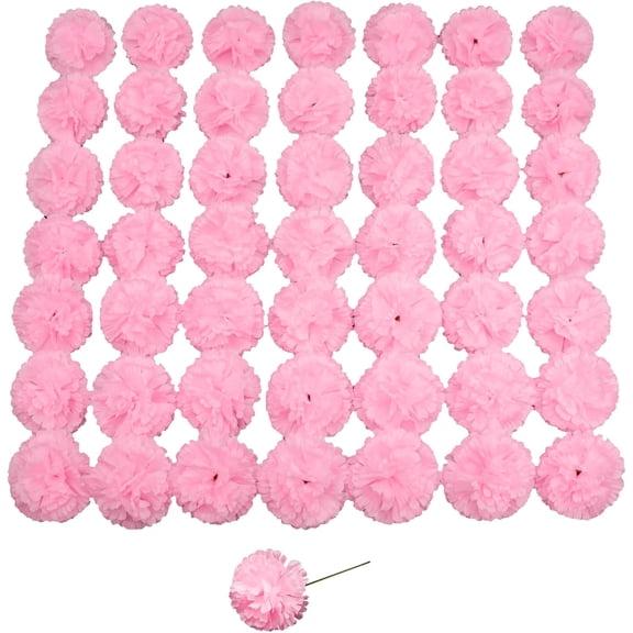 Silk Carnation Flower, 50 Artificial Flowers, Used for Wedding Decoration DIY Handmade Flowers, Carnation Flower Diameter 3.5 Inches and 6 Inches Stem (Pink Color)