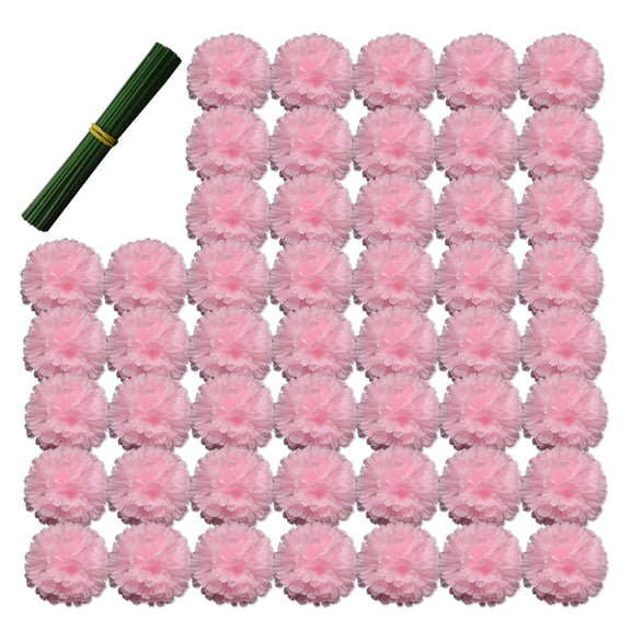 Silk Carnation Flower, 50 Artificial Flowers, Used for Wedding Decoration DIY Handmade Flowers, Carnation Flower Diameter 3.5 Inches and 6 Inches Stem (Pink)