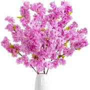 Silk Cherry Blossom Branches, 39.3in Artificial Cherry Blossom Tree Stems, Fake Plum Blossom Flowers Arrangement for Wedding Home Japanese Decor, Set of 3
