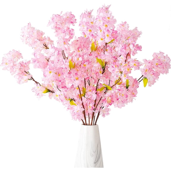 Silk Cherry Blossom Branches, 39.3in Artificial Cherry Blossom Tree Stems, Fake Plum Blossom Flowers Arrangement for Wedding Home Japanese Decor, Set of 3