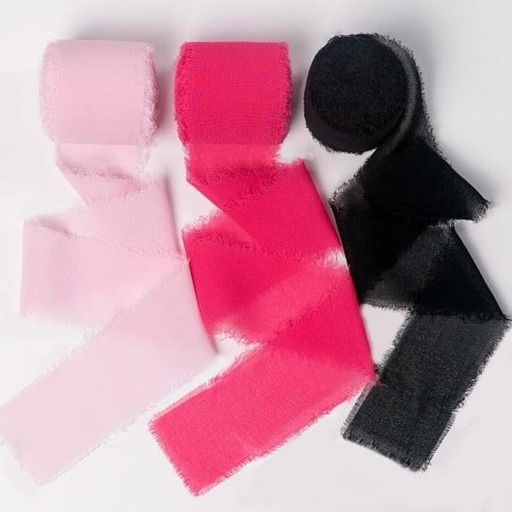 Silk Chiffon Ribbon Set, Handmade Fringe Silk Ribbon for Gift Wrapping Bridal Bouquets Wedding Invitations Decoration Crafts 1.5inx5.5Yard/Roll
